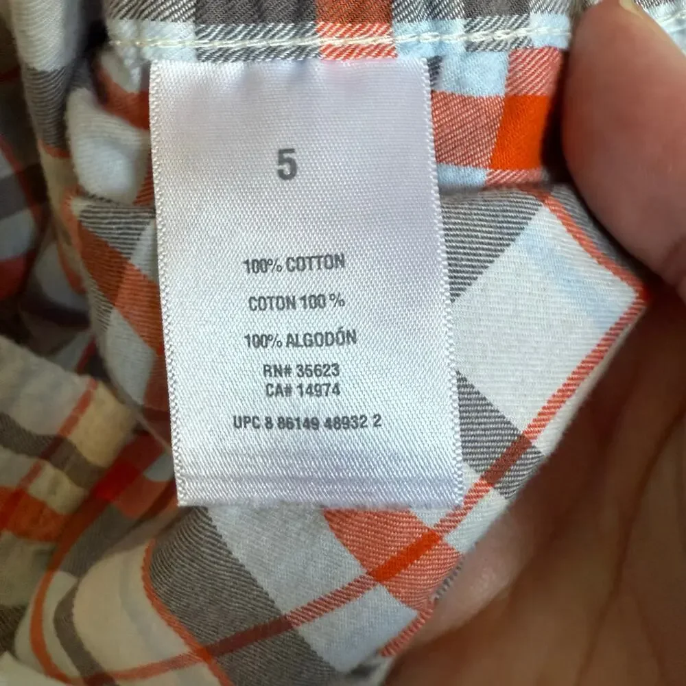 Carter's Boys Shirt Sz 5 Blue Gray White Red Long Sleeve Plaid Buttons Flannel‎